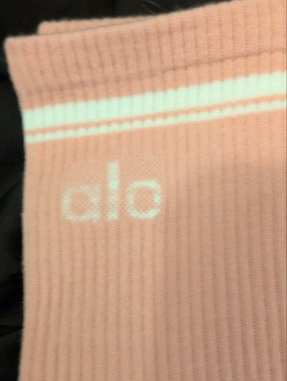 ALO Yoga  Crew Socks in Rose Pink with White Stripes
